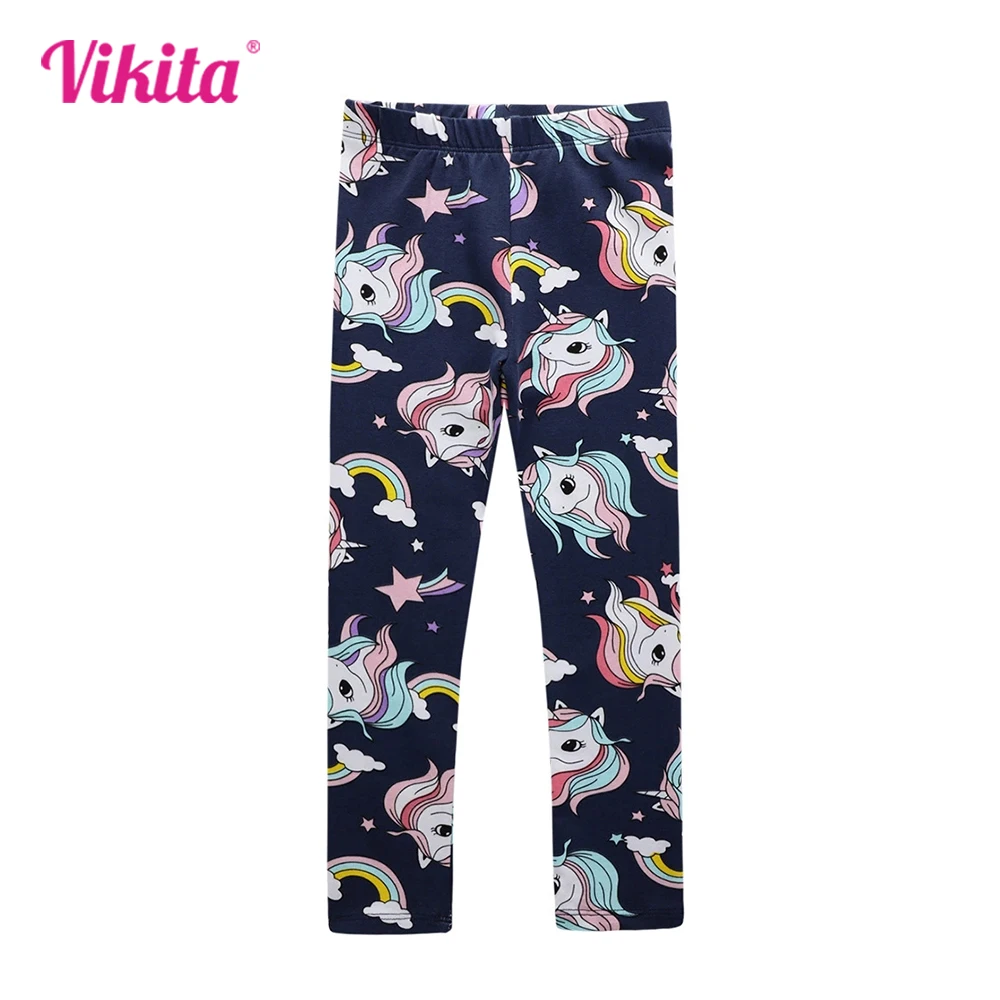 

VIKITA Girls Navy Blue Unicorn Rainbow Print Leggings Kids Stretchy Soft Skinny Cotton Casual Pencil Pants Trousers Kids Clothes