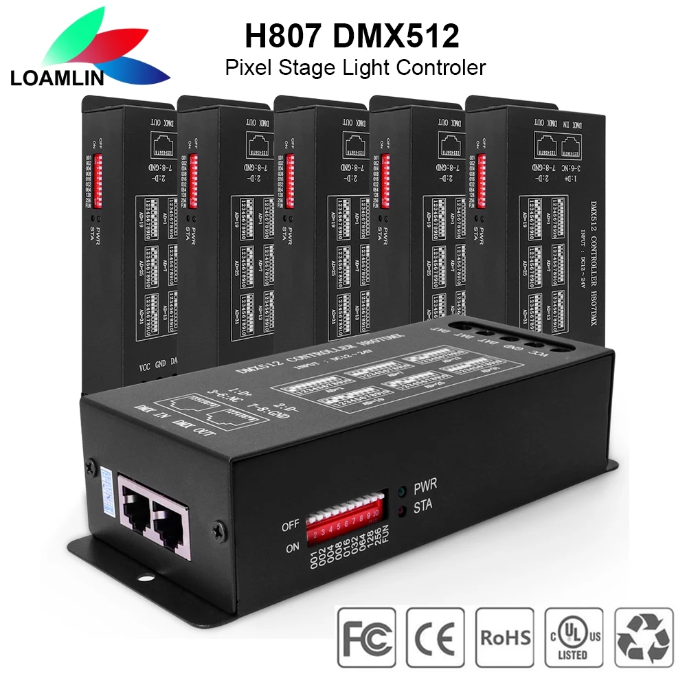 Controlador LED DMX512 H807 RGB, controlador de tira Led DMX WS2811 WS2812B WS2813 WS2815 píxeles, luz de escenario DMX, 1024 píxeles, 13 canales