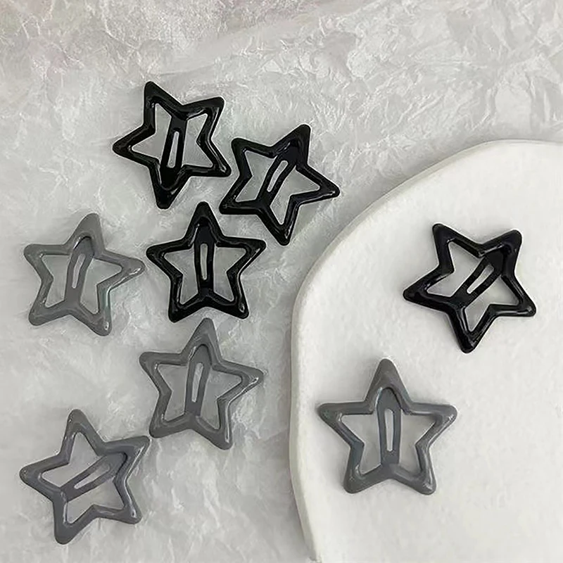 5PCS Girls Black Gray Star Hair Pins Cool Charm Aesthetic BB Hair Clip For Women Pentagram Harajuku Trendy Hair Accessories