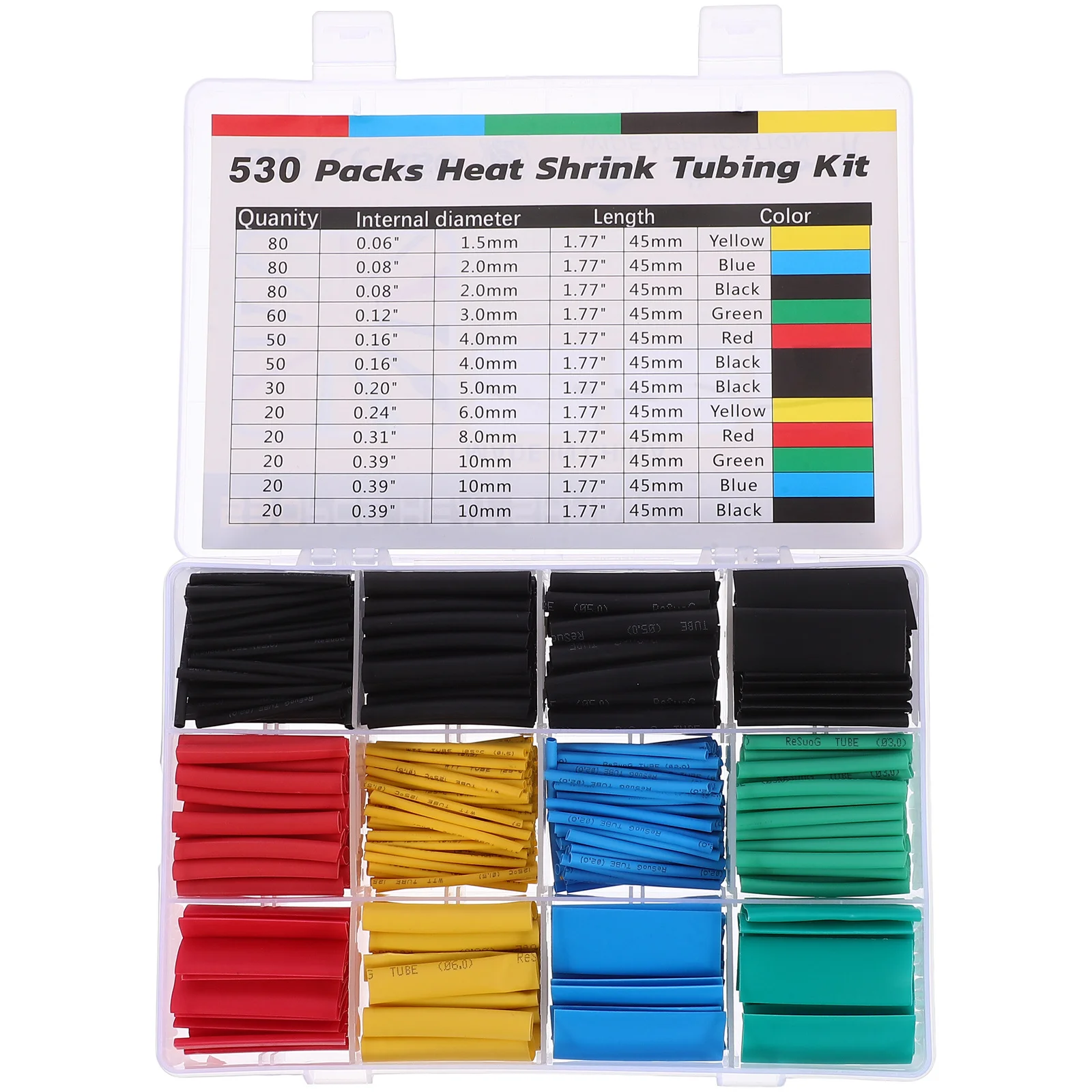 

530 Pcs Wire Heat Shrink Tubing Tube Kit Twine Polyolefin Shrinkable Intermediate