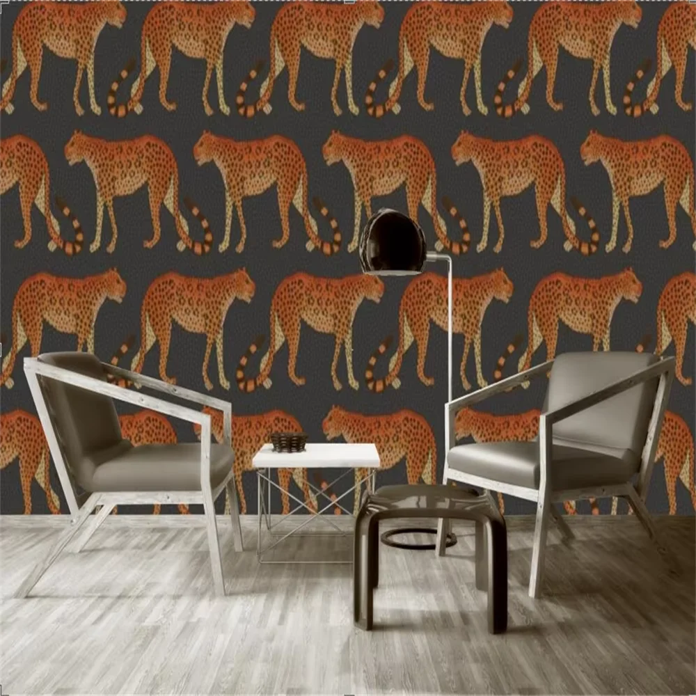 custom photo art mural American retro Leopard animals wallpaper French light luxury TV background 3D wall paper hotel decoration