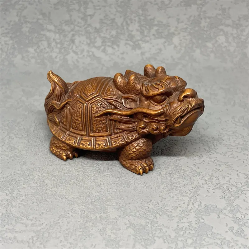 

Vintage boxwood carvings Xuanwu dragon turtle statue ornament handle piece tea pets desktop decorations handicrafts