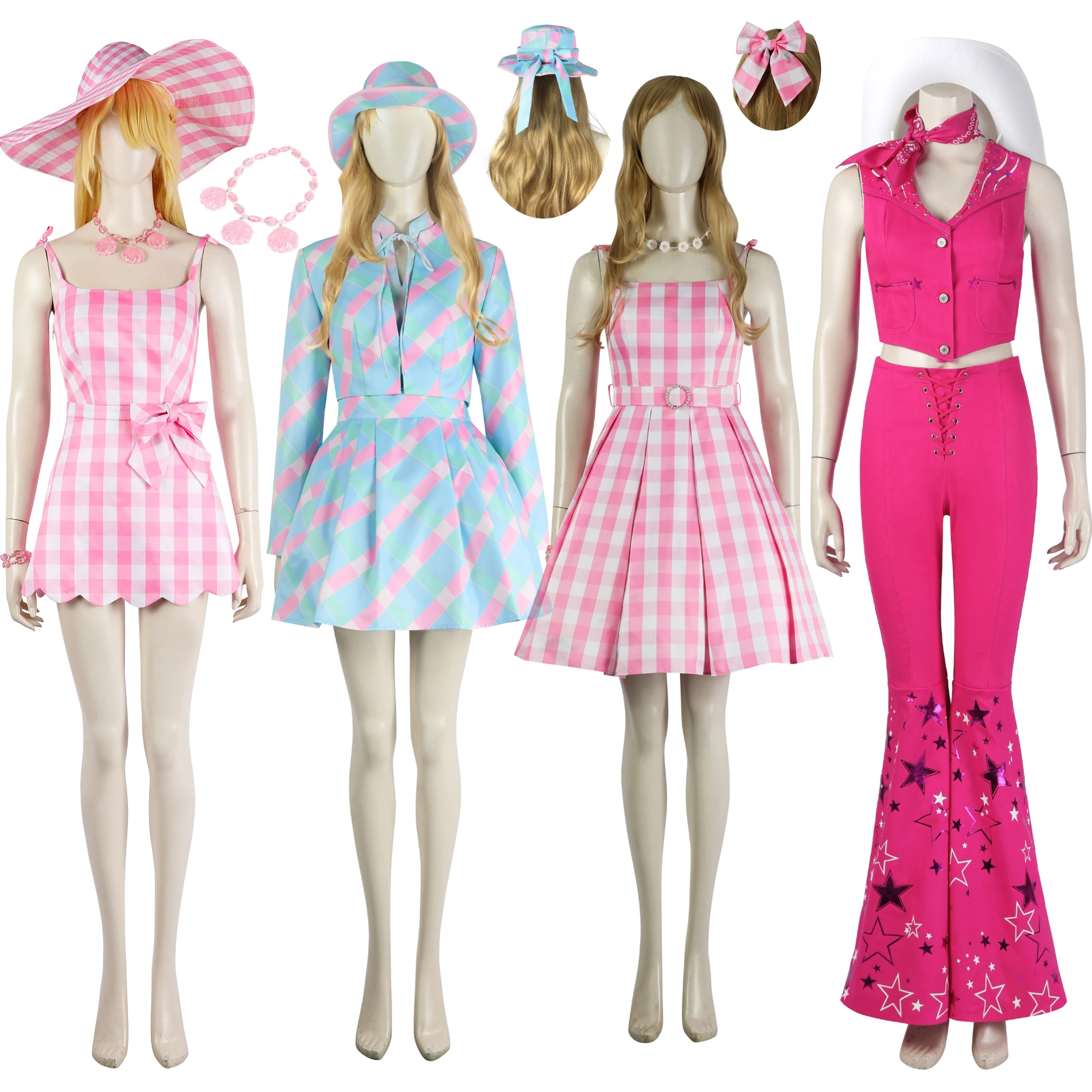 

Марго Косплей Фантазия Костюм Барби Платье Синее Пальто Юбки Шляпа Серьги Женщина Девушки Хэллоуин Карнавальные Вечерние Наряды