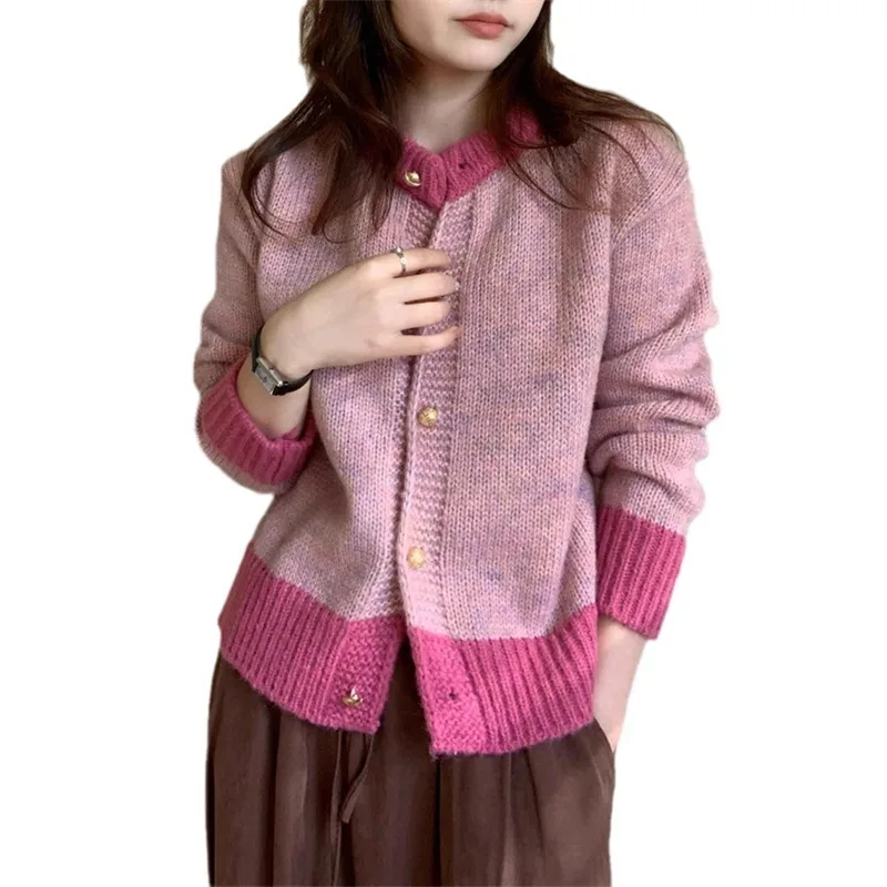 Cárdigan para mujer, suéteres, abrigos, chaquetas de cuello redondo, abrigo de trabajo, jerséis Y2k, ropa de calle elegante de punto abierto, Otoño Invierno