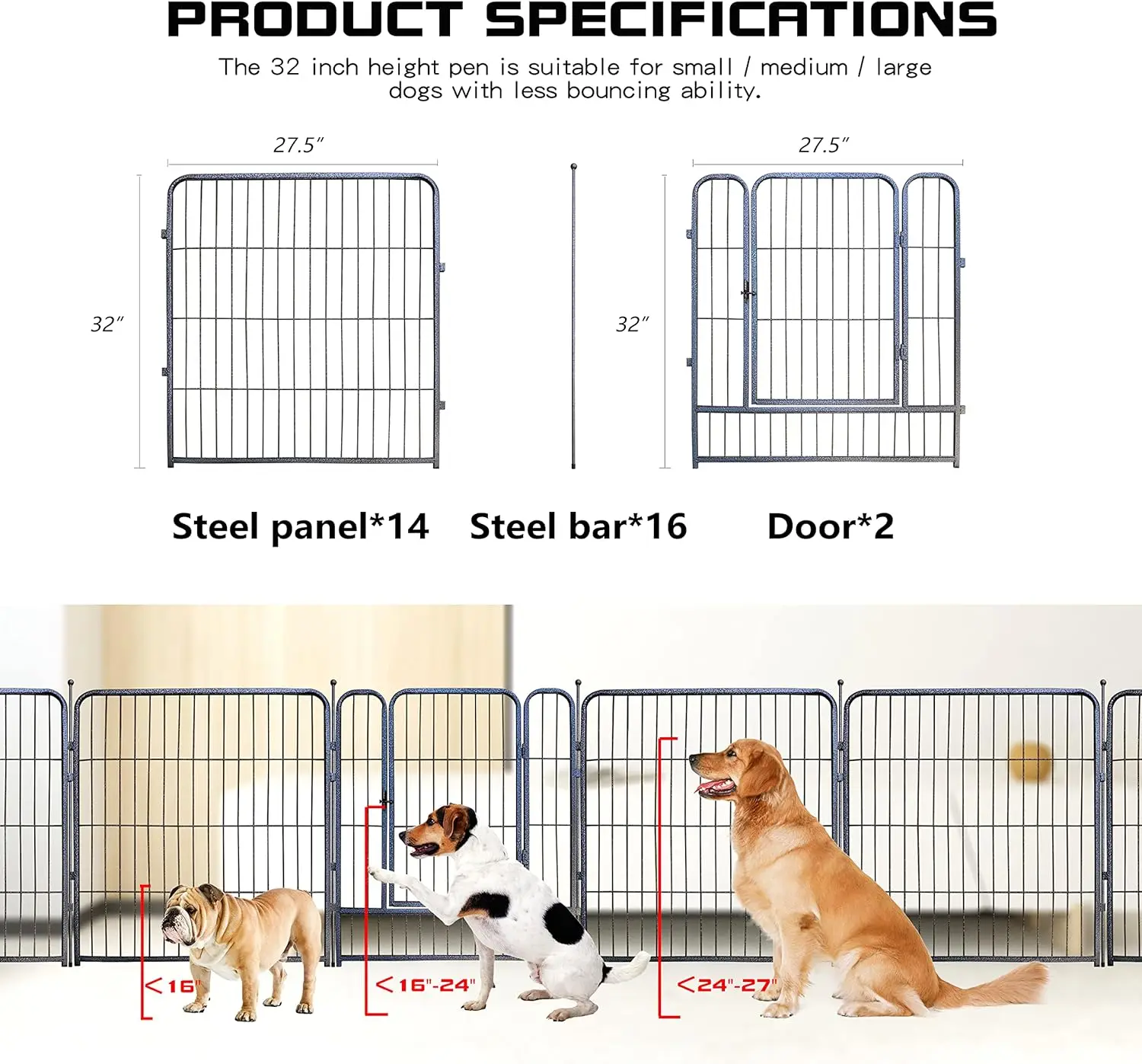 Imagem -03 - Cerca Portátil Anti-rust Dog Exercício Cercadinho do Cão Heavy Duty Folding Pet Playpen Indoor e Outdoor 32 em 40 em 45 em Altura