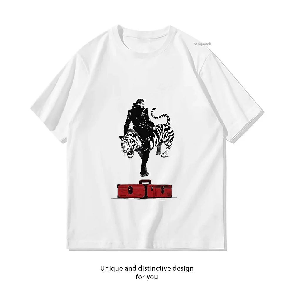 Tiger Rider Bold Design  Casual Cotton Short Sleeve Tee for Men Women