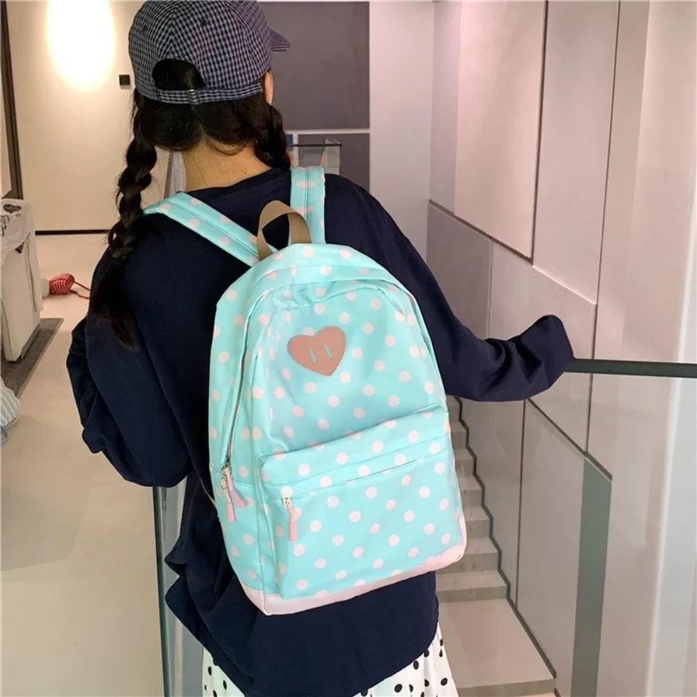 Lightweight Design Polka Dot Backpack Polka Dot Pattern Casual Style School Backpack Heart Shape Print Ins Aesthetic