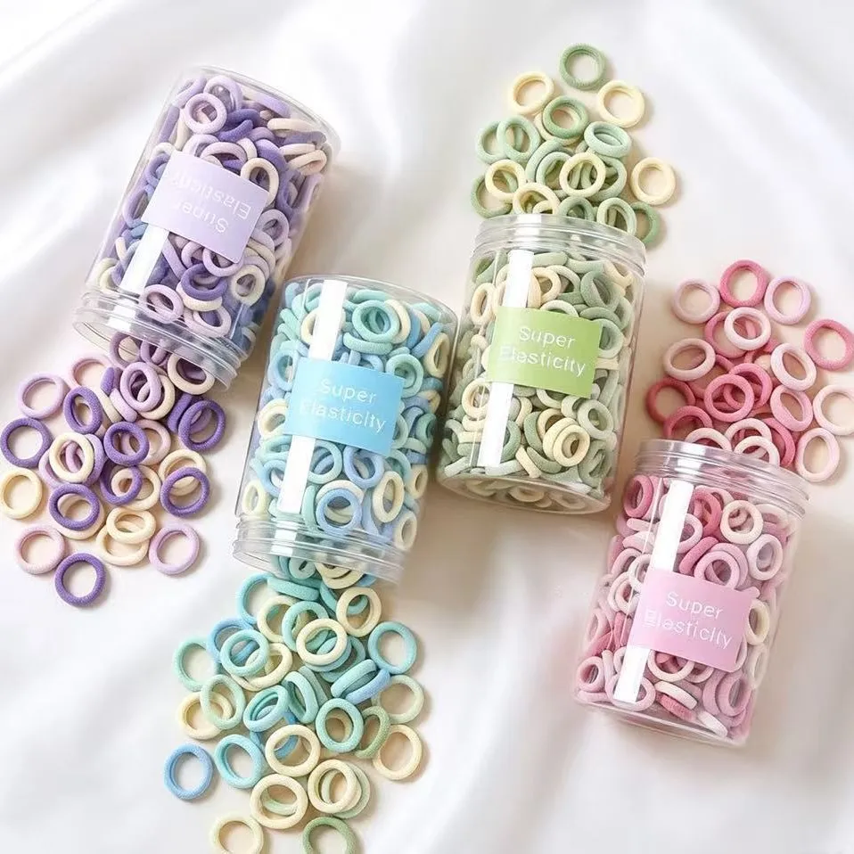 200Pcs Jar‑Pack Soft Hair Ties Multicolor High Elastic Ponytail Holder No‑slip Hair Rubber Bands Daily Hair Accessories