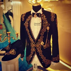 Elegant Design Shiny Diamond Tuxedos Men Suits 2 Pieces Sets Wedding Groom Male Prom Blazers Slim Fit Dinner Party Costume Homme