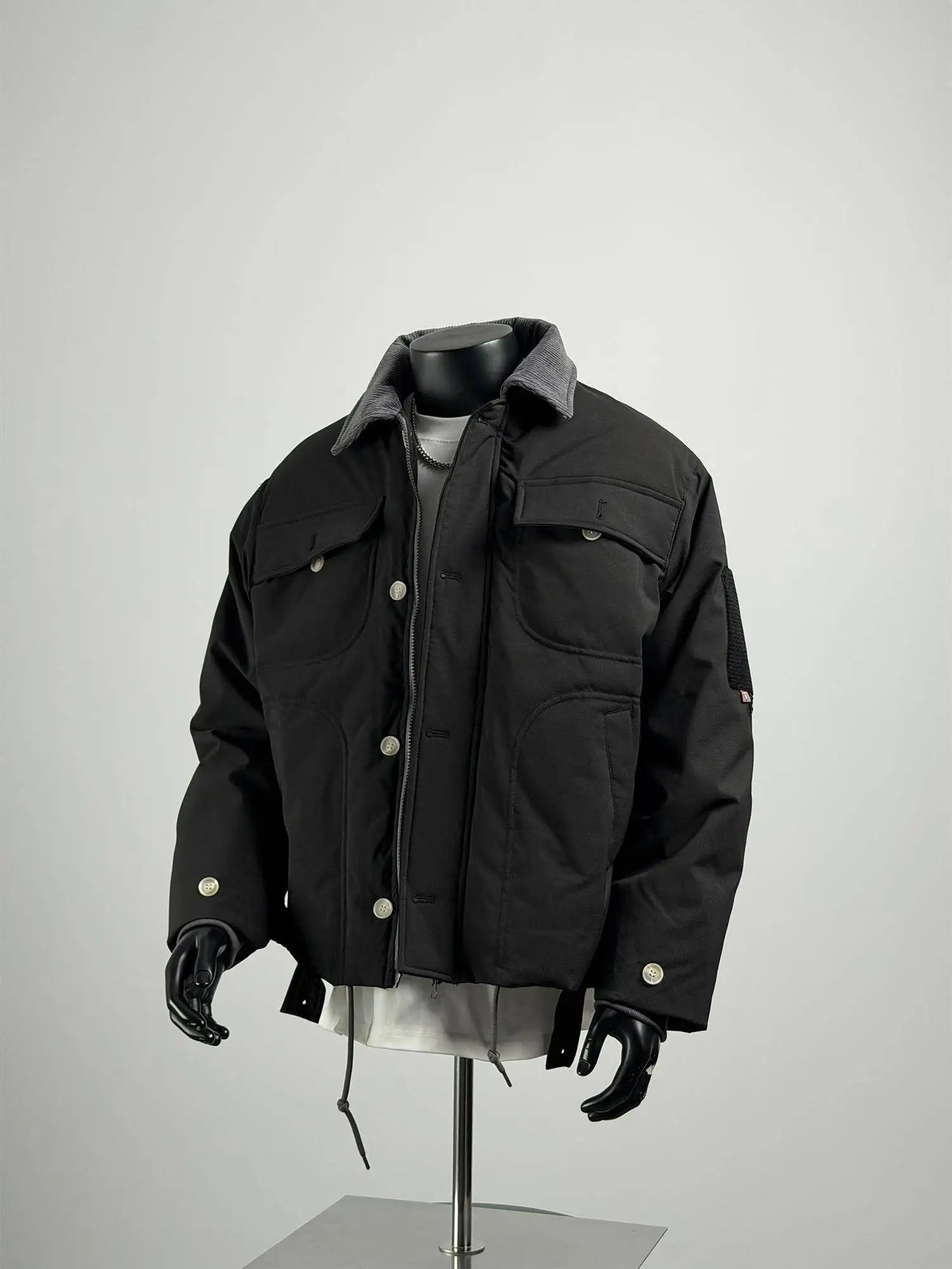 

Japanese Sle Retro Contrast Color Lapel Workwear down Jaet Men's Winter Thi Warm 90 White Du down Loose Outerwear