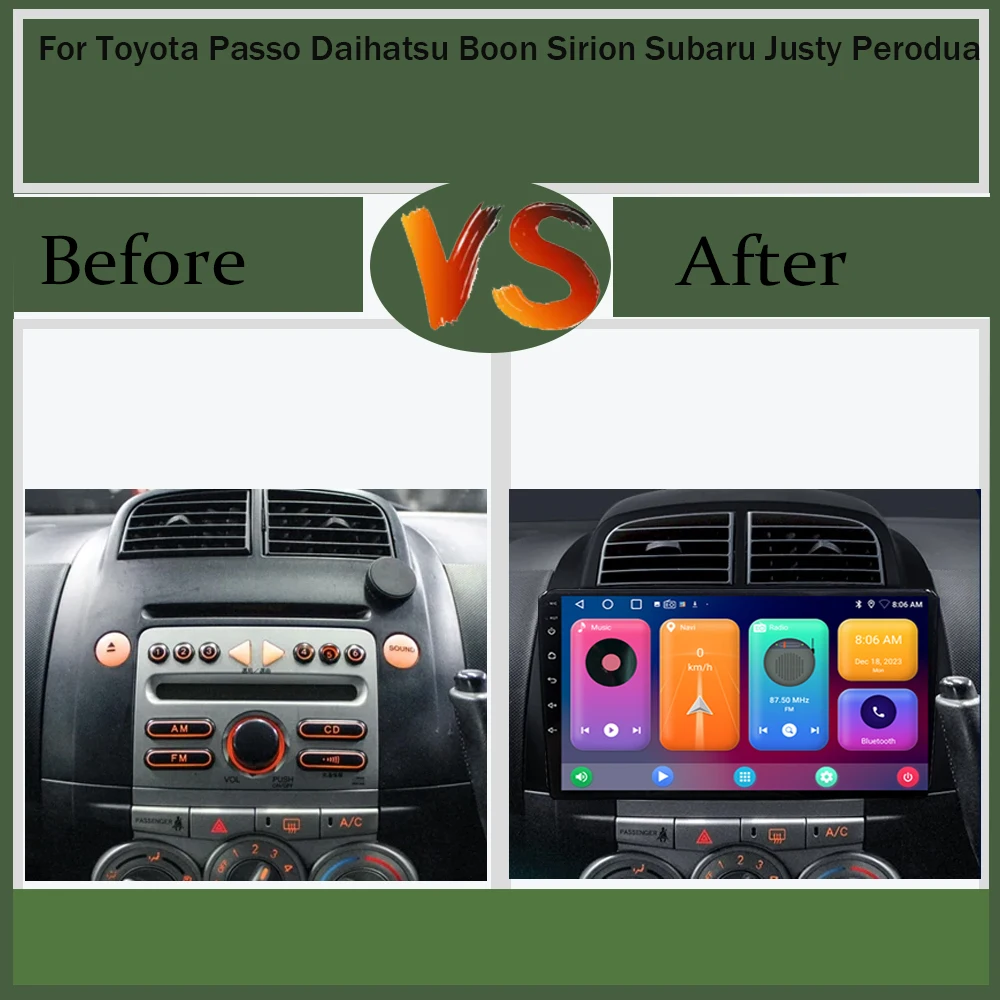 Navigation Android 15 For Toyota Passo Daihatsu Boon Sirion Subaru Justy Perodua Myvi Multimedia Wireless Carplay NO 2DIN DVD BT