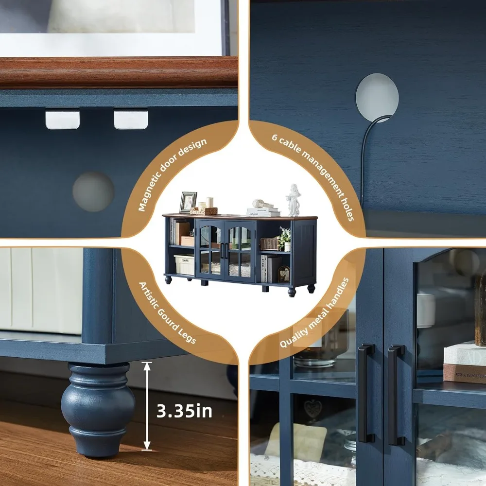 حامل تلفزيون المزرعة لتلفزيون 60 بوصة، مركز ترفيه خشبي مع خزانة تخزين بباب زجاجي وأرفف قابلة للتعديل، ملعب تلفزيون