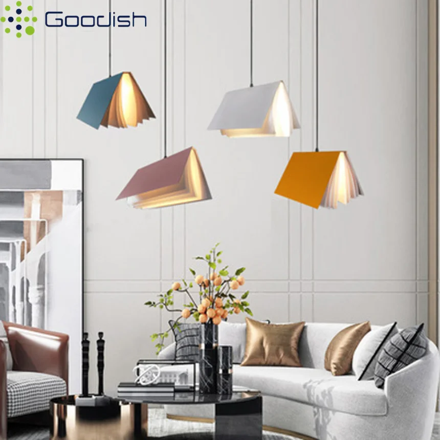 Modern Luxury Nordic Novelty Book Library Iron LED Pendant Lights Art Creative Lamps for Living Room Home Decoration Chandeliers