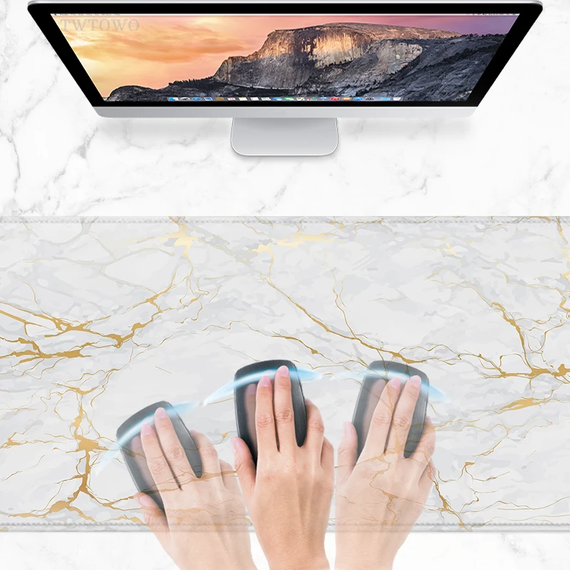White Gold Marble Mouse Pad Gaming XL Computer Home New Mousepad XXL Playmat Natural Rubber Carpet Office Soft Computer Mice Pad