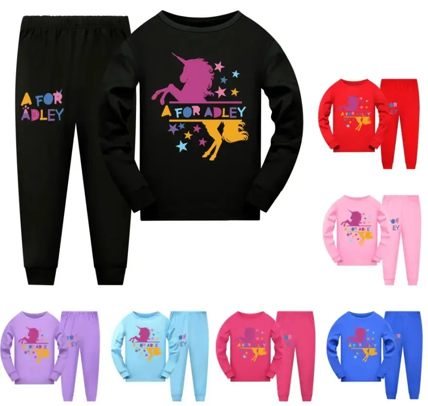 A for Adley Boys Pajamas Suit Girls Sleepwear Sleep Suits Kids T-shirts+Pants Children Pyjama Tops Trousers Homewear Pijama