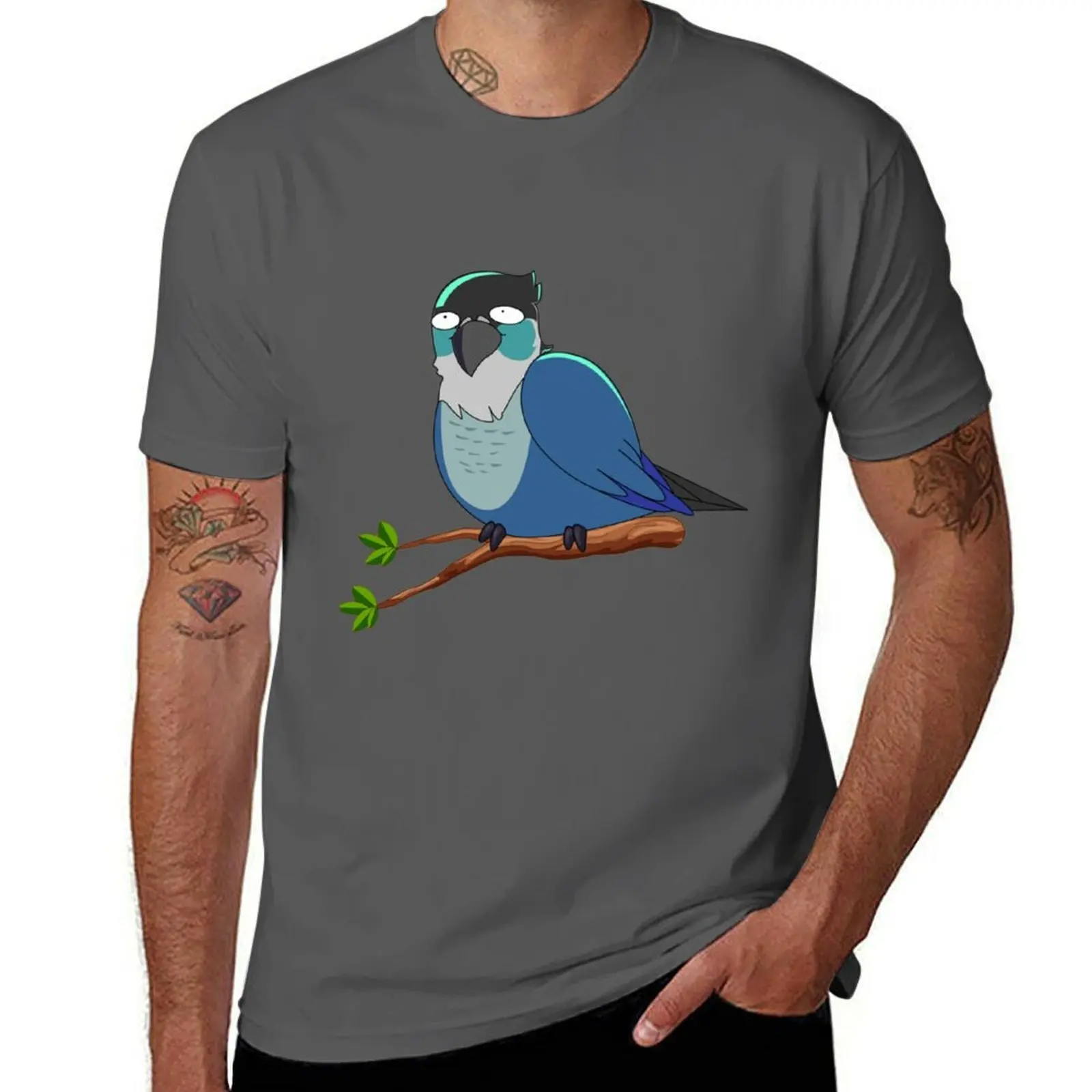 

Jaiden animations cute funny eyes bird on a leaf, parrot watching you funny T-Shirt Fashion Letter Print T-Shirt