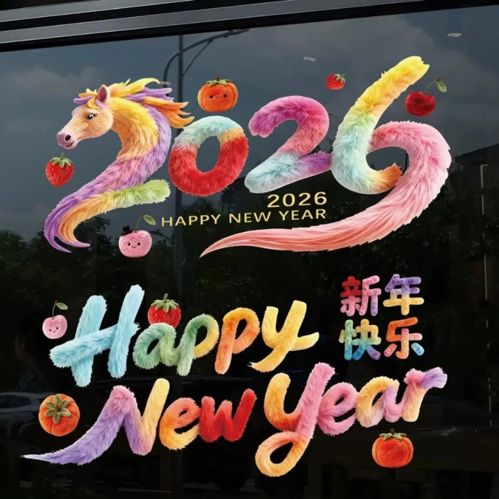 

2pcs Window Decals Stickers Decoration 2026 Door Stickers Glass Static Electric Stickers Decorative for New Year Spring Festival