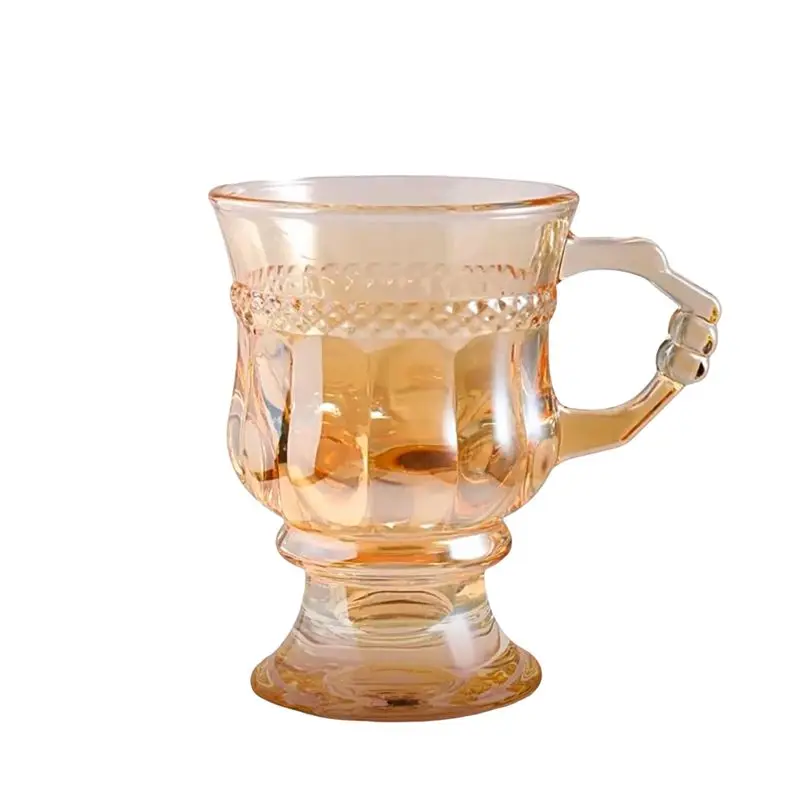 INS Vintage Embossed Glasse, Good-Looking, Girly Heart Water Cups, High-Legged Latte, Coffee Mug with Handle, Afternoon Tea Shot