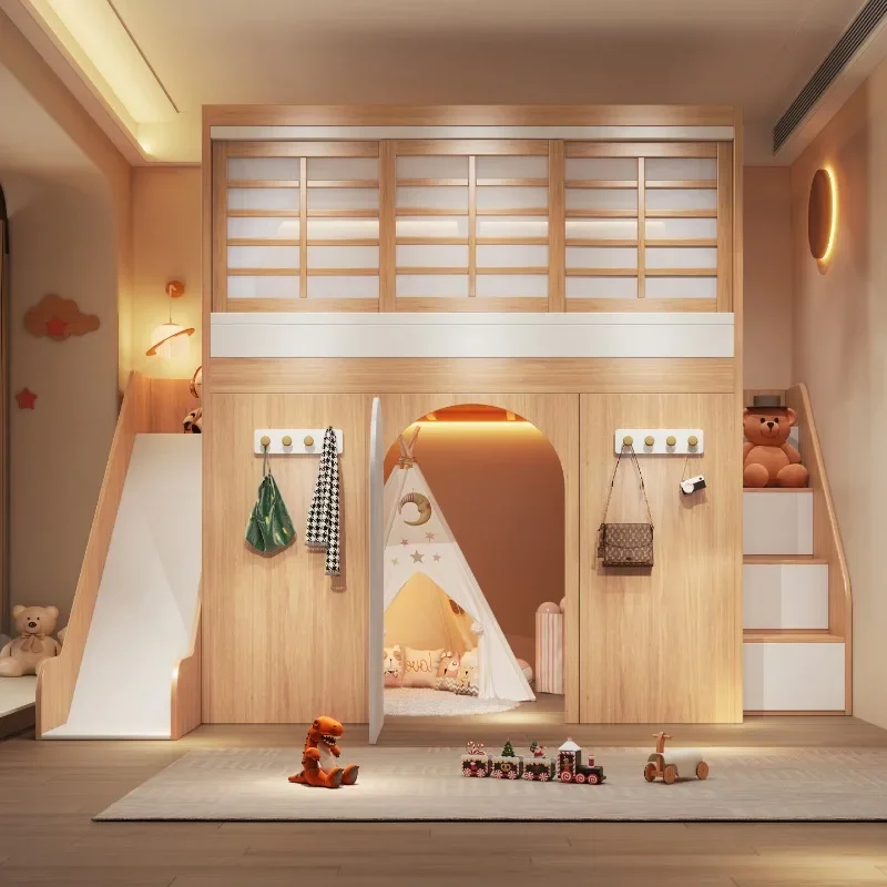 Bunk bed duplex second floor tree house castle, bed under closet cloakroom bed
