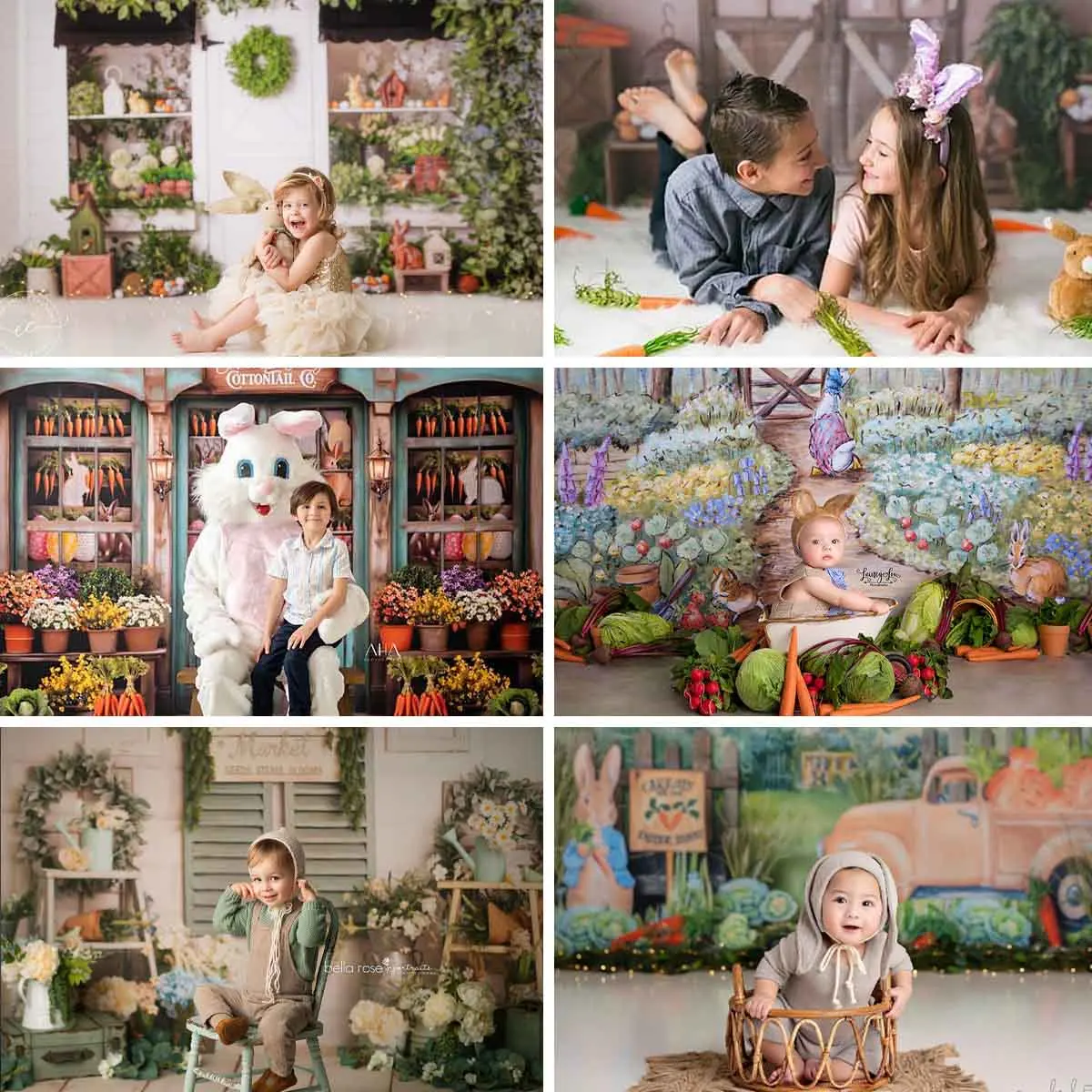 Farm Rabbits Garden Backgrounds Adult Family Photography Props Child Baby Decors Easter Bunny Carrot Photo Studio Backdrops