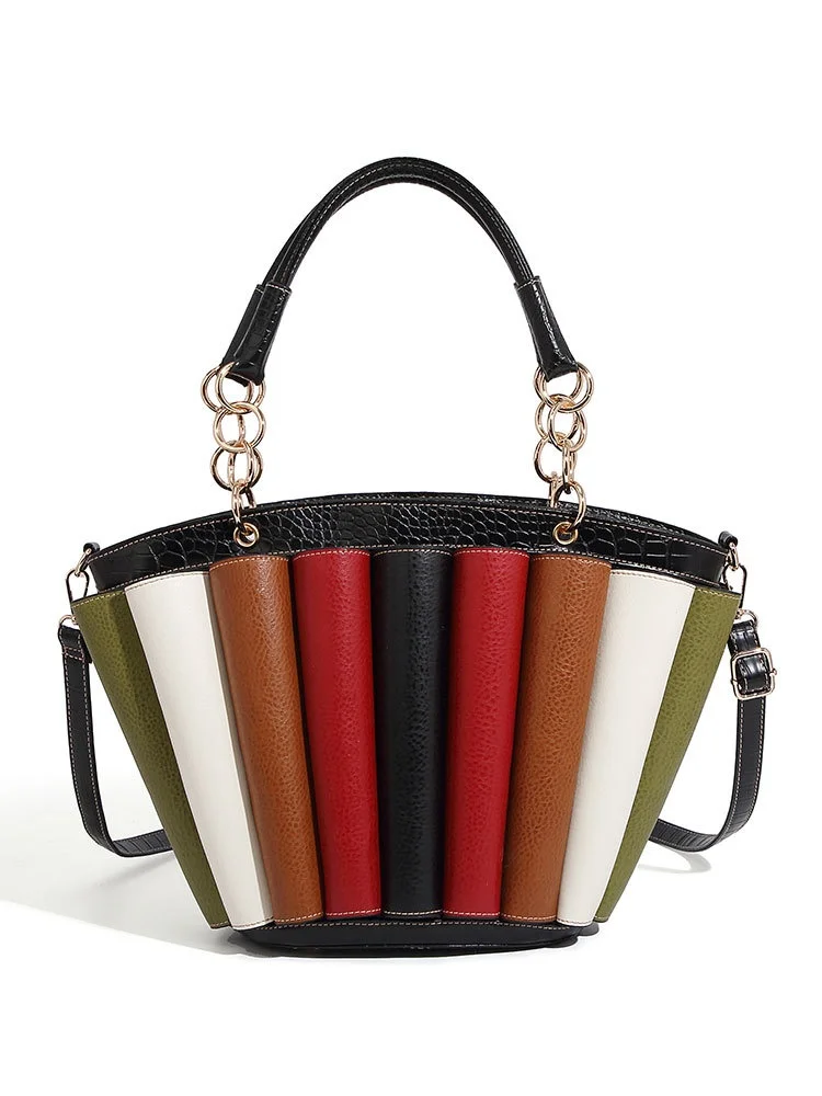 Fashion Color Blocking Fan Shaped Top Handle Handbags Women Single Shoulder Crossbody Bag Large Capacity Commuting Bag