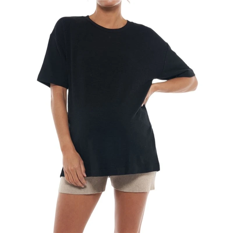 ABUM-Womens Maternity Loose Fit Side Split Short Sleeve T‑Shirt Black S