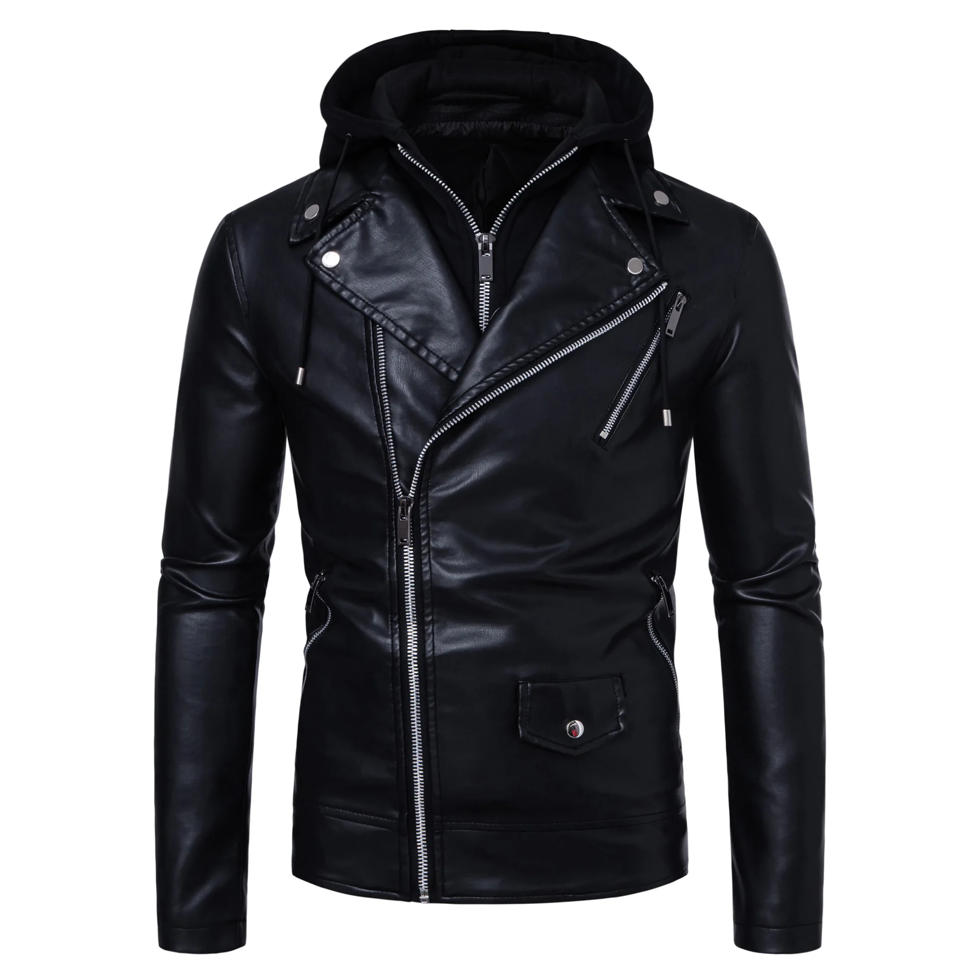 Oreo Men's Cap-Wearing Collar Leather Cap-Wearing Racing Suit Cycling  Jacket European Sizes XJ357