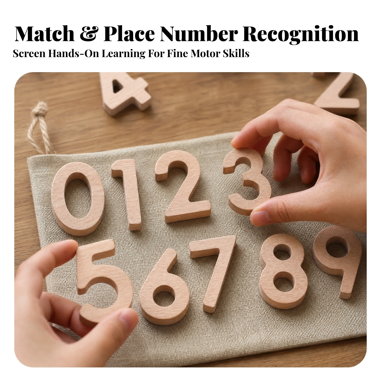 10 Pieces Beechwood Numeral Blocks with Drawstring Pouch Non-Electric Arabic Numeral Wooden Blocks Counting Screen-Without