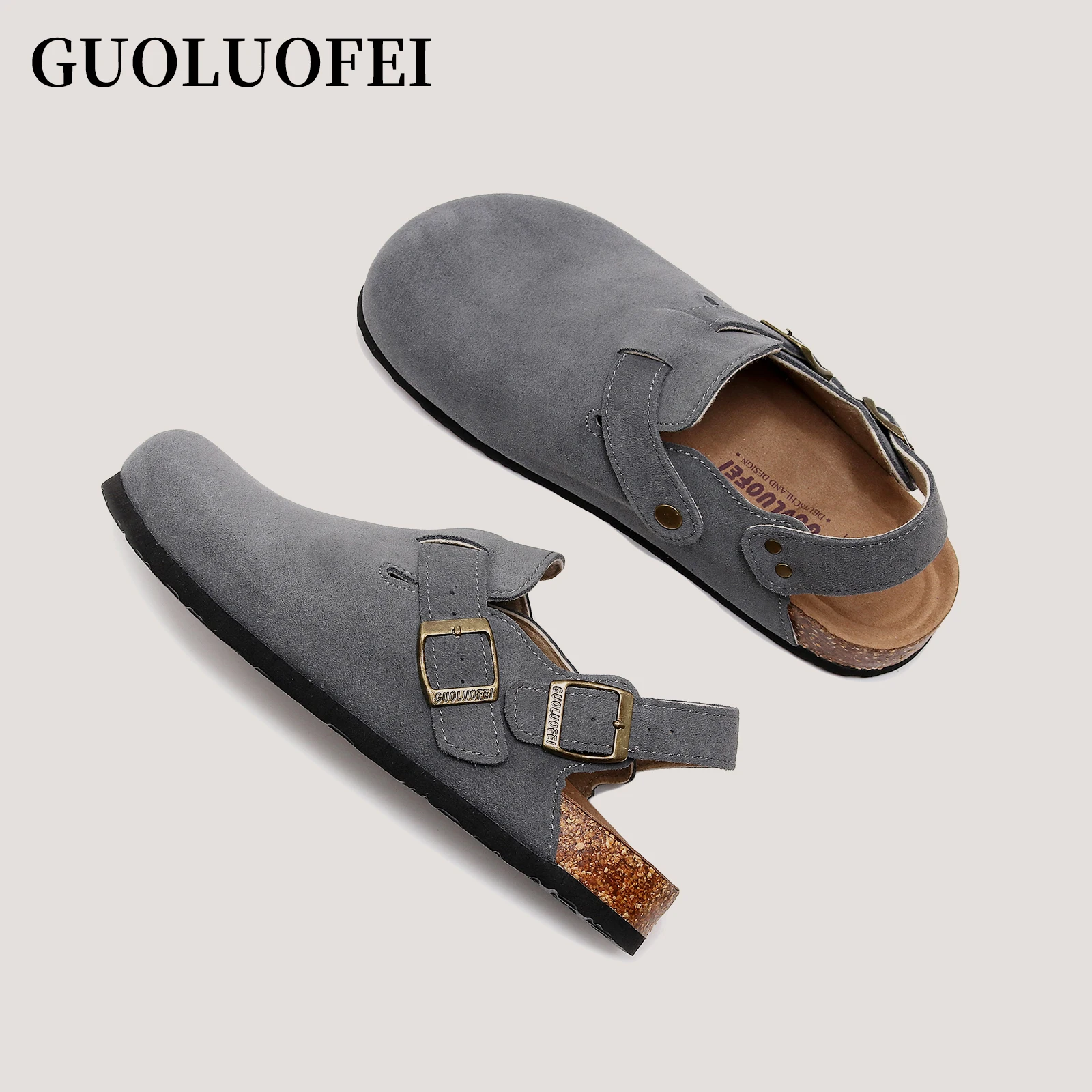 

New Men's Suede Clogs Slippers Sandals with Cushioned Cork-Footbed Women Sandals Arch Support