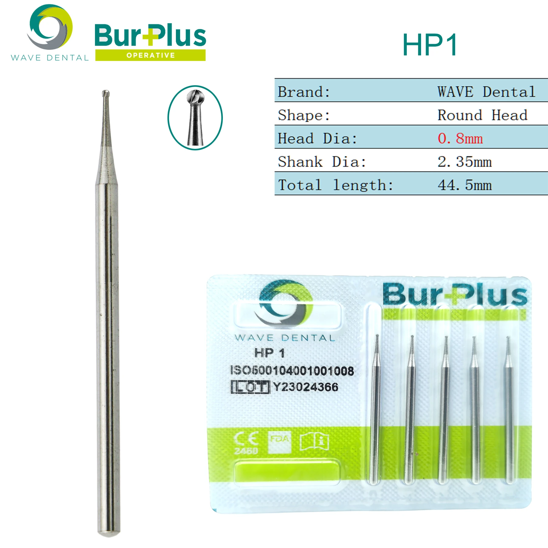 WAVE Dental Burs Round Tungsten Carbide Bur Dental Drill Bits For Straight Nose Cone Handpiece HP 0.5 to 2.7mm 5Pcs/Pack