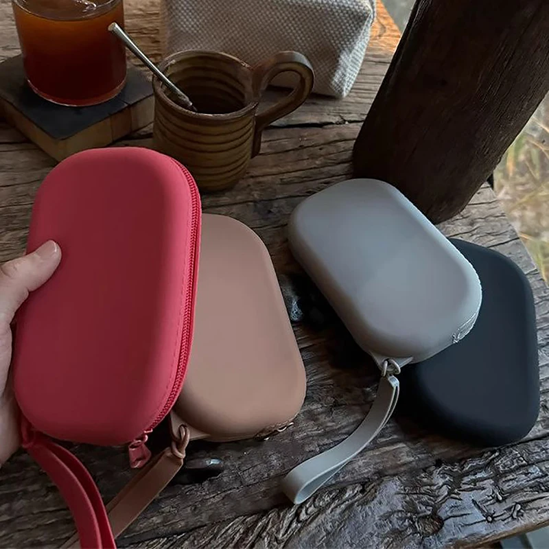 Solid Color Silicone Cosmetic Bag Coin Purse Large Capacity Multifunction Storage Bag Simple Oval Small Item Bag