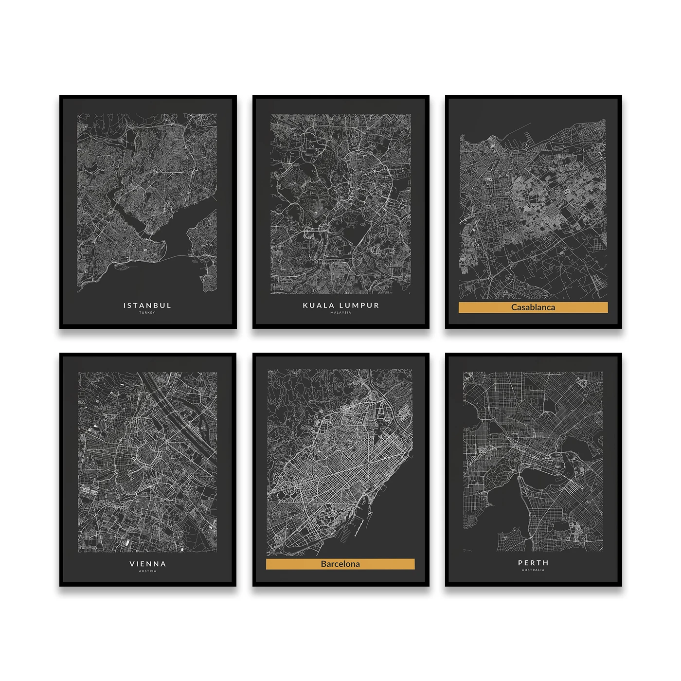 بروكلاو باريس بيرث برشلونة فيينا زيوريخ وارسو جنيف سياتل كوالالمبور الدار البيضاء اسطنبول. ملصق خريطة المدينة #5