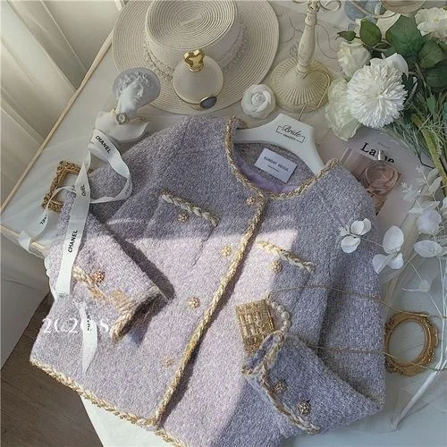 

Ele Purple Cotton-Enhanced ort Quilted Jaet Women's Autumn Winter Faionable Top Buttoned round Ne Long Sve