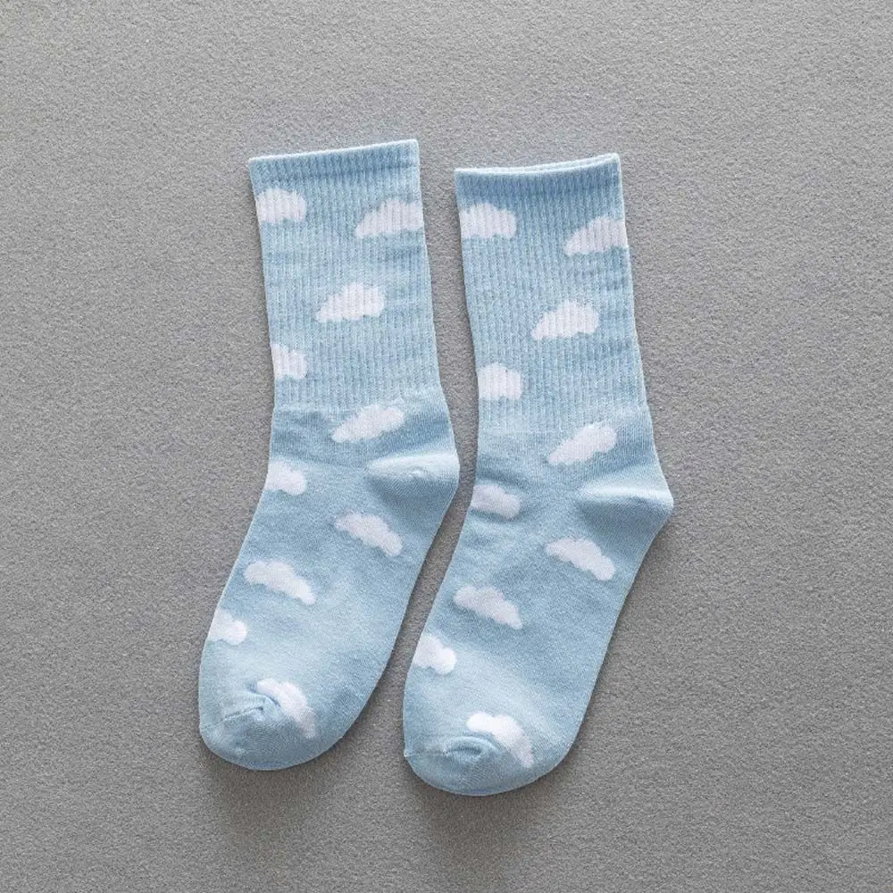 Sports College Style Socks Solid color Clouds Cotton Ins Style Mid-tube Socks Women Socks Female Hosiery Korea Style