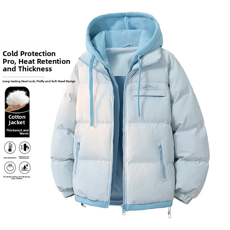 

Trendy Hooded down Cotton Jaet Women's Thiened Warmth Storage Fake Two-Piece Cotton Coat Outerwear Winter Windproof