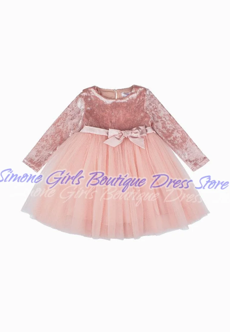 Flower Girl Dress Elegant velvet Little Girl's Wedding Dress with Tulle Skirt for Bridesmaid And Special Occasions Christmas