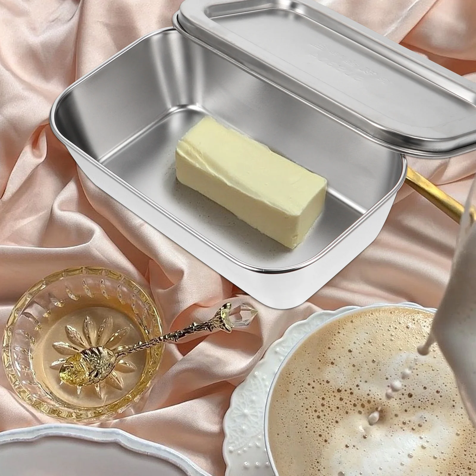 1Pcs Butter Box Stainless Steel Covered Butter Storage Holder Smooth Skin Friendly Kitchen Food Holder Home Tableware