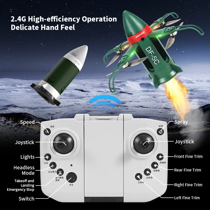 

DF-5C Rocket Drone Brushless Motor Flame Spray LED Lights 2.4G RC Foldable One Key Takeoff Landing Headless Mode Kids Toy