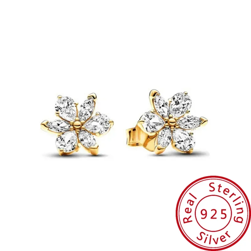 Classic 925 sterling silver earrings, gold series stud earrings, shining light, luxurious and exquisite charm, suitable for holi