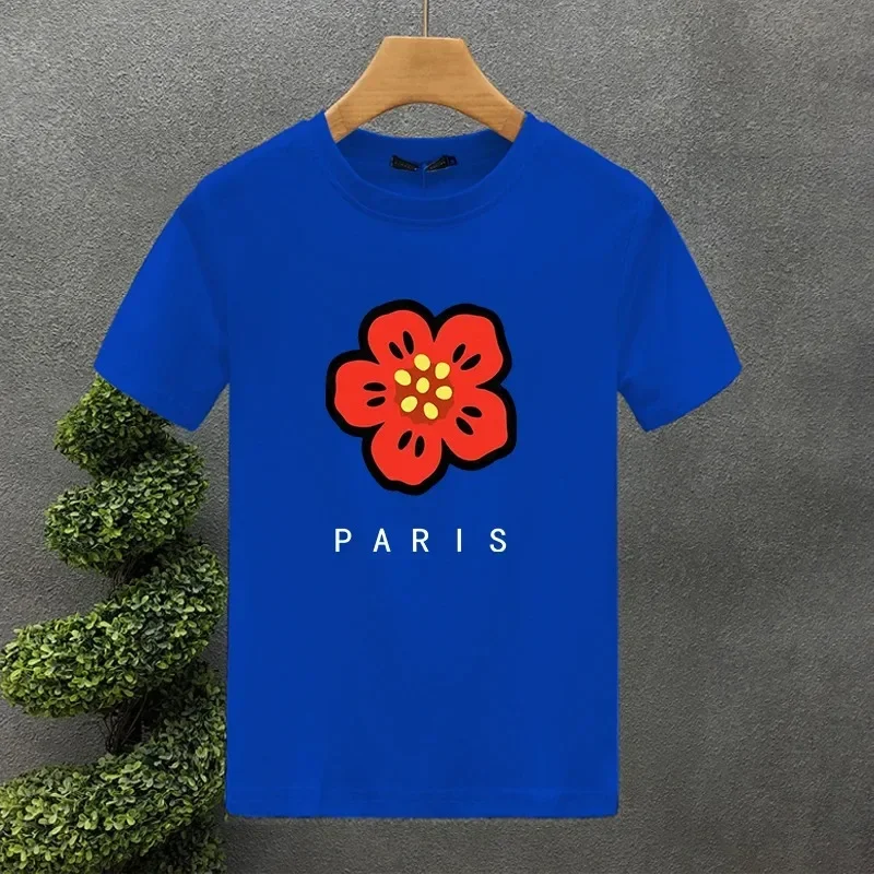 تي شيرت رجالي من باريس قطني بنقوش زهور ، جودة عالية ، طباعة إبداعية ، صيف ، توبات علامة تجارية ، غير مبطنة ، كبيرة الحجم ، فاخرة ، تي شيرتات #4