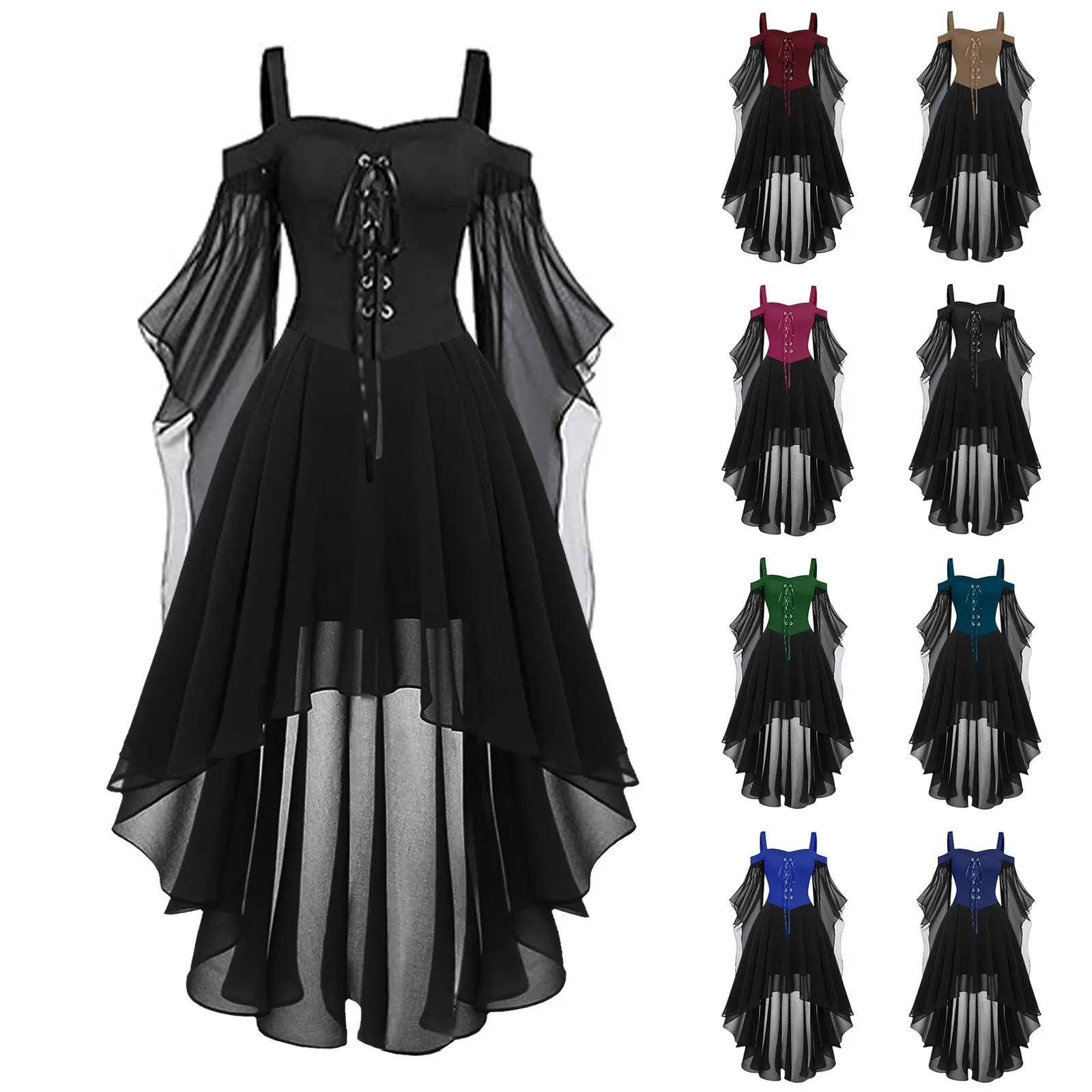 Medieval Corset Cocktail Dresses For Women Plus Size Fashion Gothic Vintage Midi Dress Croset Long Flare Inosuke Cosplay Costume