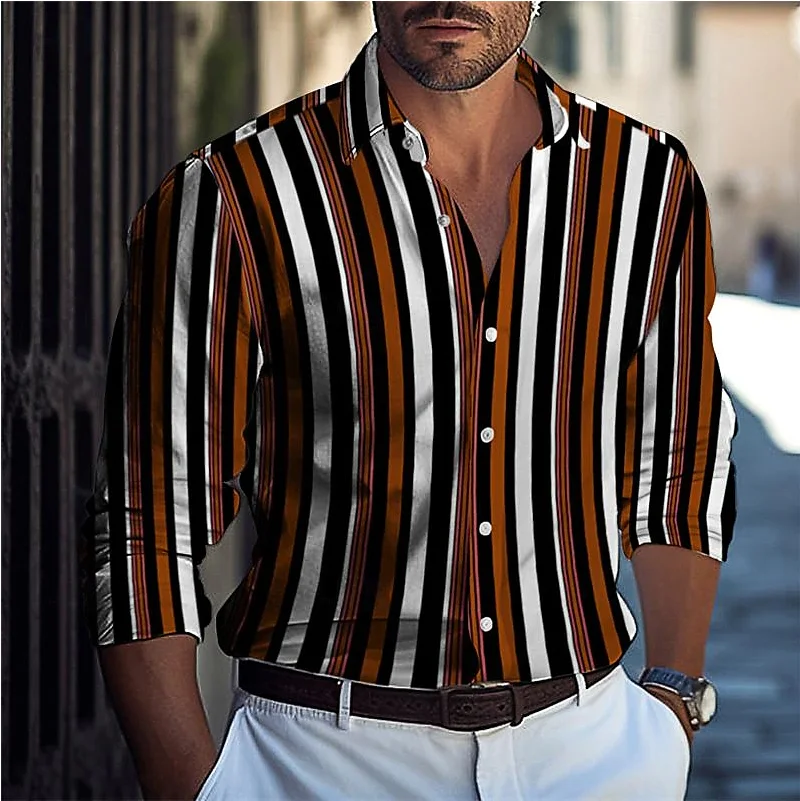 2024 Men's Popular Shirt Soft and Comfortable Popular Strips New Button Lapel Long sleeved Shirt XS-6XL