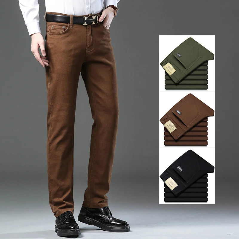 

Autumn New Men's Slim Stretch Jeans Fashionable and Versatile Soft Fabric Denim Pants Army Green Coffee Male Brand Trousers
