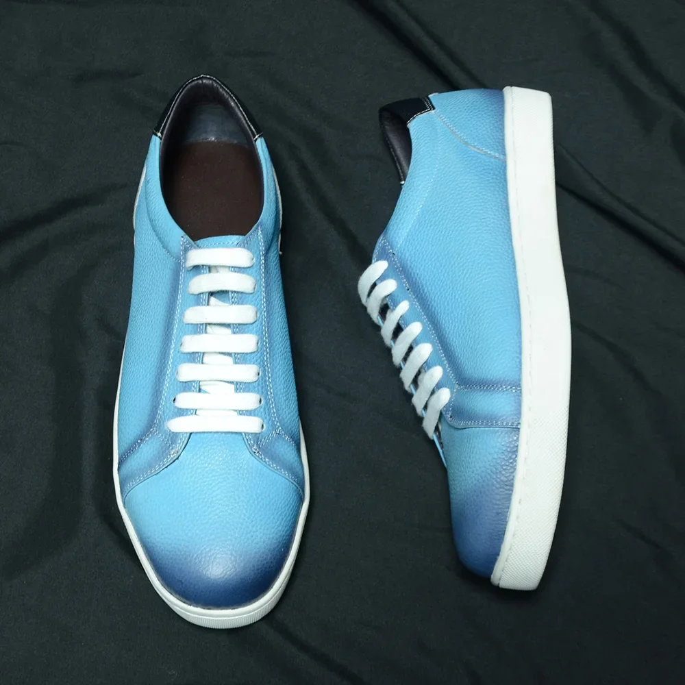 Luxury Designer Natural Leather Men\'s Skateboard Shoes Blue Lace Up Man Sneakers Daliy Casual Office Social Elegant Men Footwear