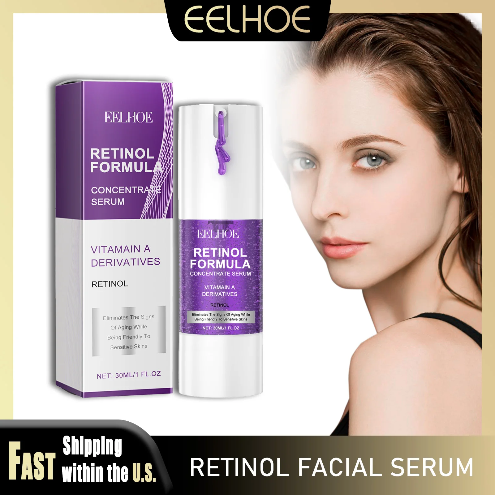 

EELHOE 30 мл сыворотка для лица с ретинолом, глубоко увлажняющая, осветляющая тон кожи, укрепляющая кожа, увеличение эластичности, против морщин, уход за кожей