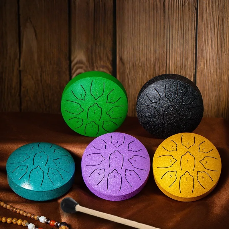 Mini Tongue Drum 4 Inch 9-Tone Steel Tongue Drums for Adults Children Beginner Professional Small Drum Percussion Instrument