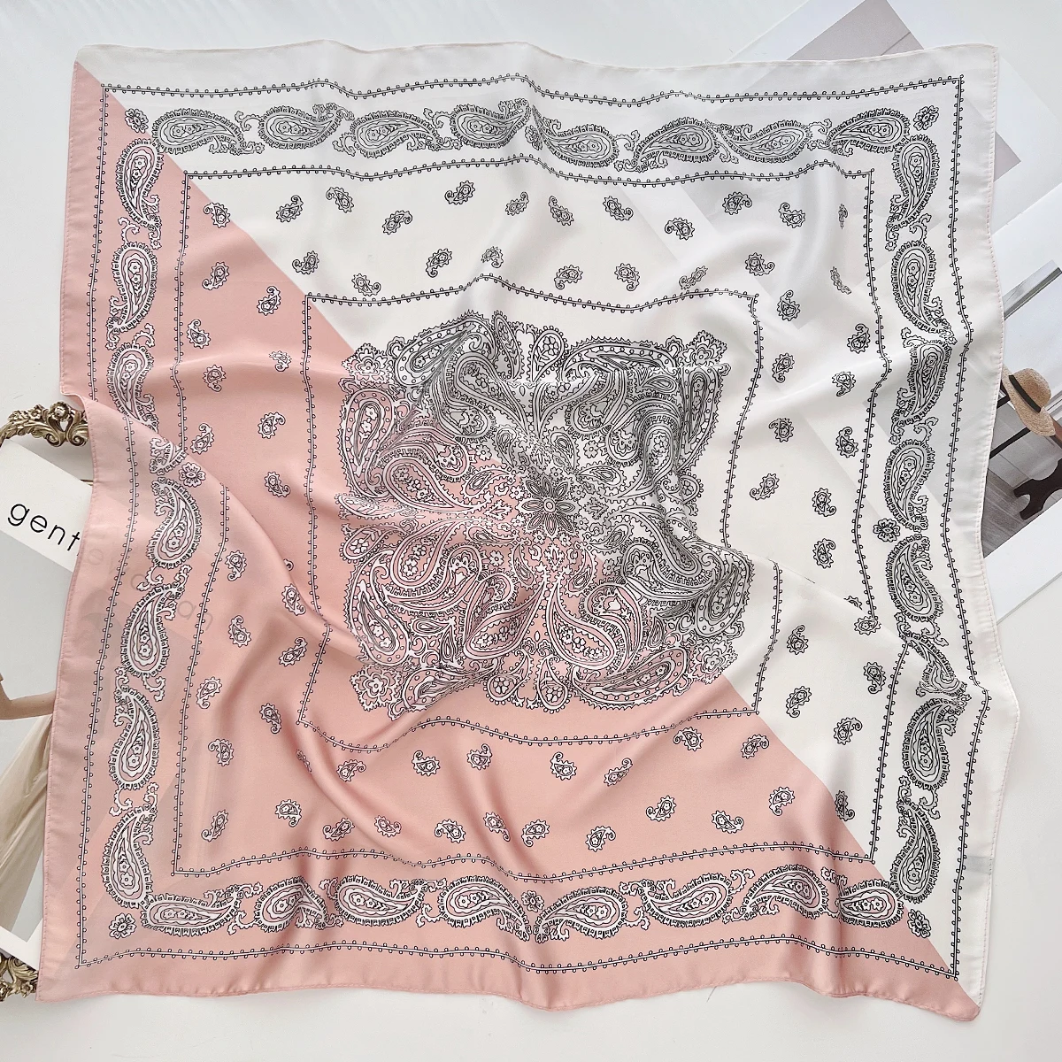 2024 Spring/Summer Leisure Neckerchief 70*70cm Splicing Square Scarf Imitation Silk Bandannas Women’s Cashew Fashion Print Shawl