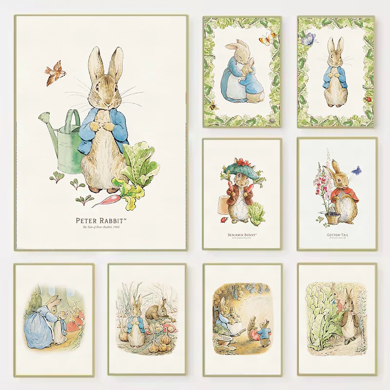 1PC impression d'art décorative sans cadre, affiche d'art Vintage inspirée du lapin Boho, décoration d'animaux de la ferme pour chambre de bébé, chambre à coucher, crèche