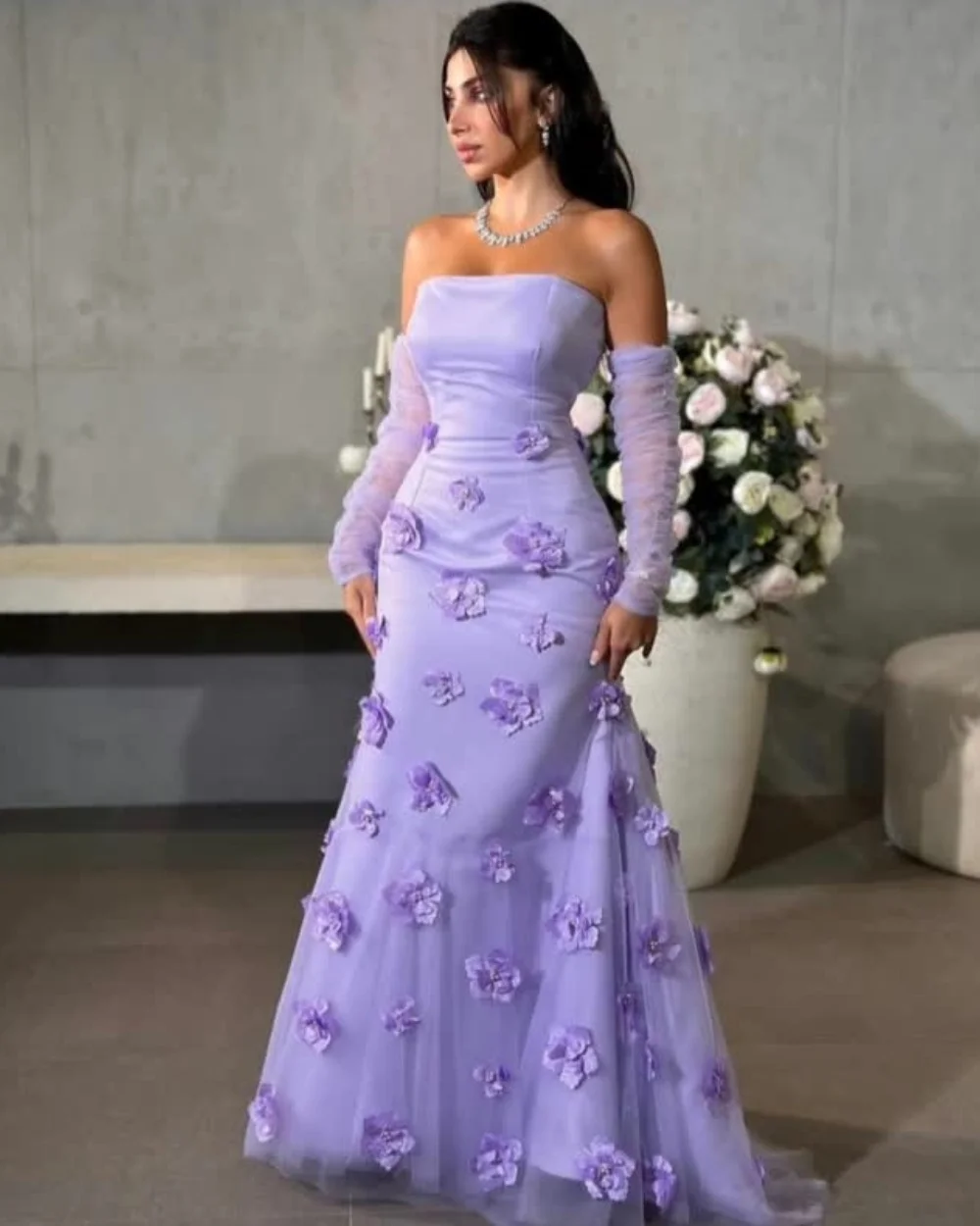 

Customized Sizes Available Pleat Applique Trumpet Strapless Long Dresses Prom Dresses Sizes Available Fashion Modern Style Fashi