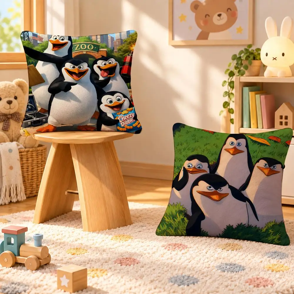 Movie Madagascar Penguins Cute Cushion Cover Personalized Soft Plush Pillow Living Room Home Sofa Bedroom Office Car Cushion